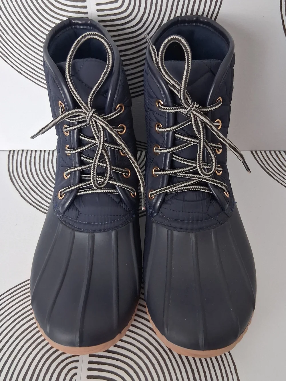 Simply Southern Womens 8 Blue Lace Up Quilted Rubber Rain Snow Ankle Duck Boots